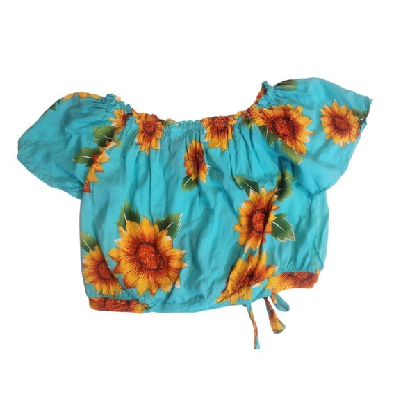 Silk Blend Sunflower Cropped Top Wide Leg Pant Set Size XL Beach Resort Festival - Picture 3 of 5